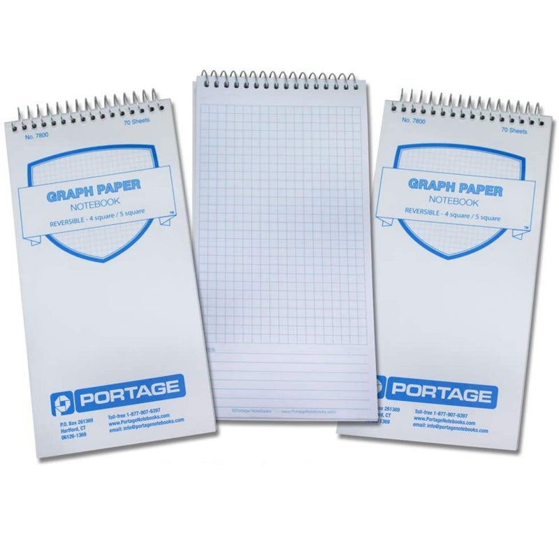 Portage Graph Paper Notebook â€“ Top Bound Spiral Grid Notepad, Small Graph Notebook Writing Pad, Grid Paper, Reversible 4 Square / 5 Square with Notes Template, Extra Thick Cover For Extra Stability â€“ - Image 1